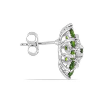 BUY 925 SIVLER NATURAL CHROME DIOPSIDE GEMSTONE FLOWER EARRINGS